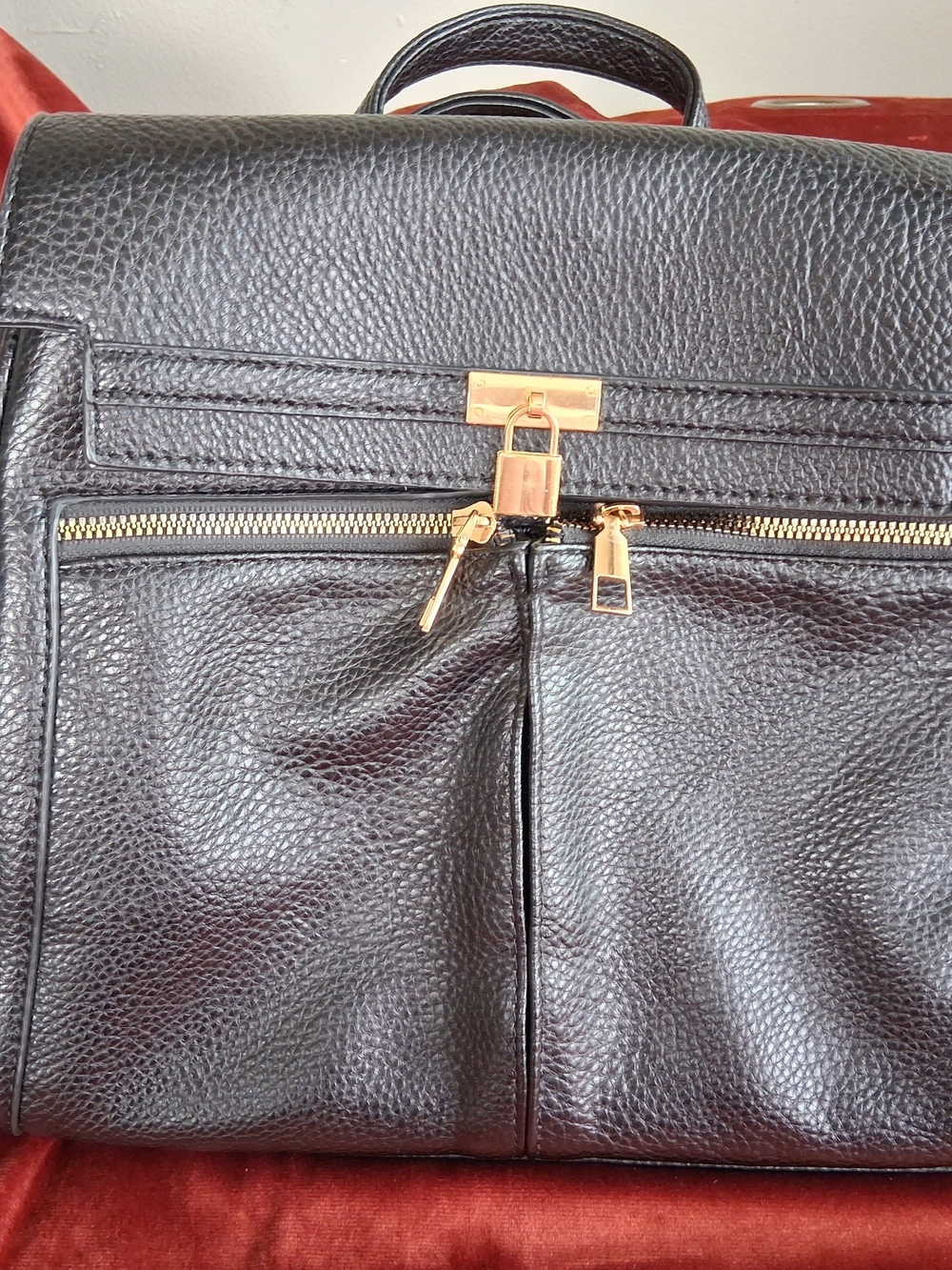 Men's Black Leather Briefcase with Gold Hardware